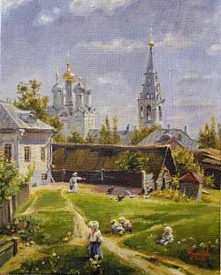 Московский дворик.  Копия В.Д.Поленова, фрагмент. 